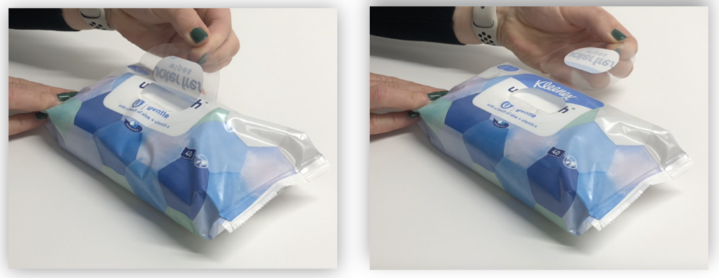 photo shows samples of semi-rigid resealable labels